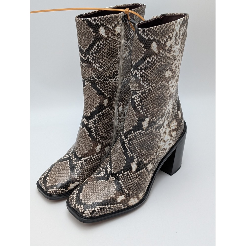 Franco Sarto Boots Womens 5.5M Gray Stevie Snakeskin Square Toe‎ Block Heel Zip